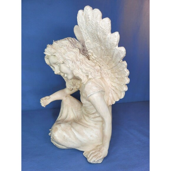 Angel Cherub Sitting Statue 11.5''H Resin Decoration Large White Figurine - Picture 4 of 7